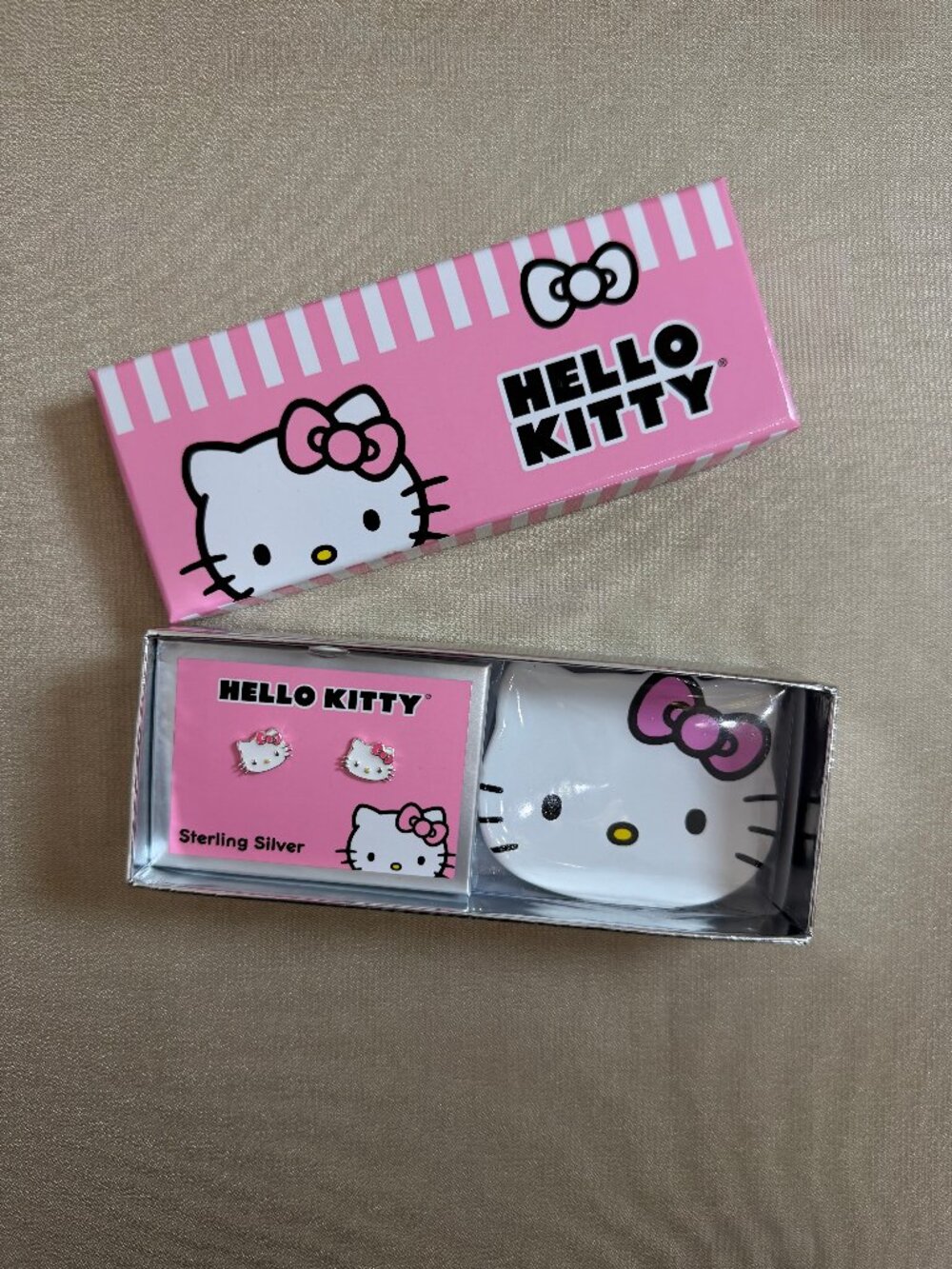 Hello Kitty Sterling Silver Enamel Stud Earrings And Tray